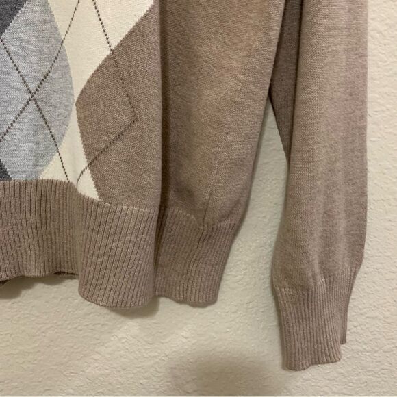 ST. JOHN’S BAY Argyle Sweater Women’s XL Tan White Gray 100% Cotton. - Picture 5 of 12